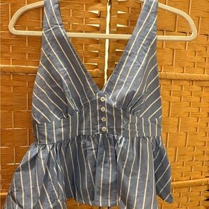 Blue and White Striped Sleeveless Top